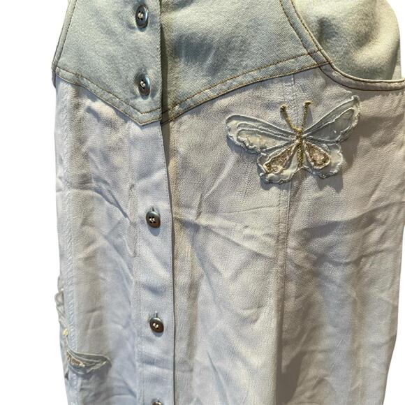 Vintage Button Front Maxi Skirt Embroidered Butterfly Boho Cottagecore - Picture 3 of 3